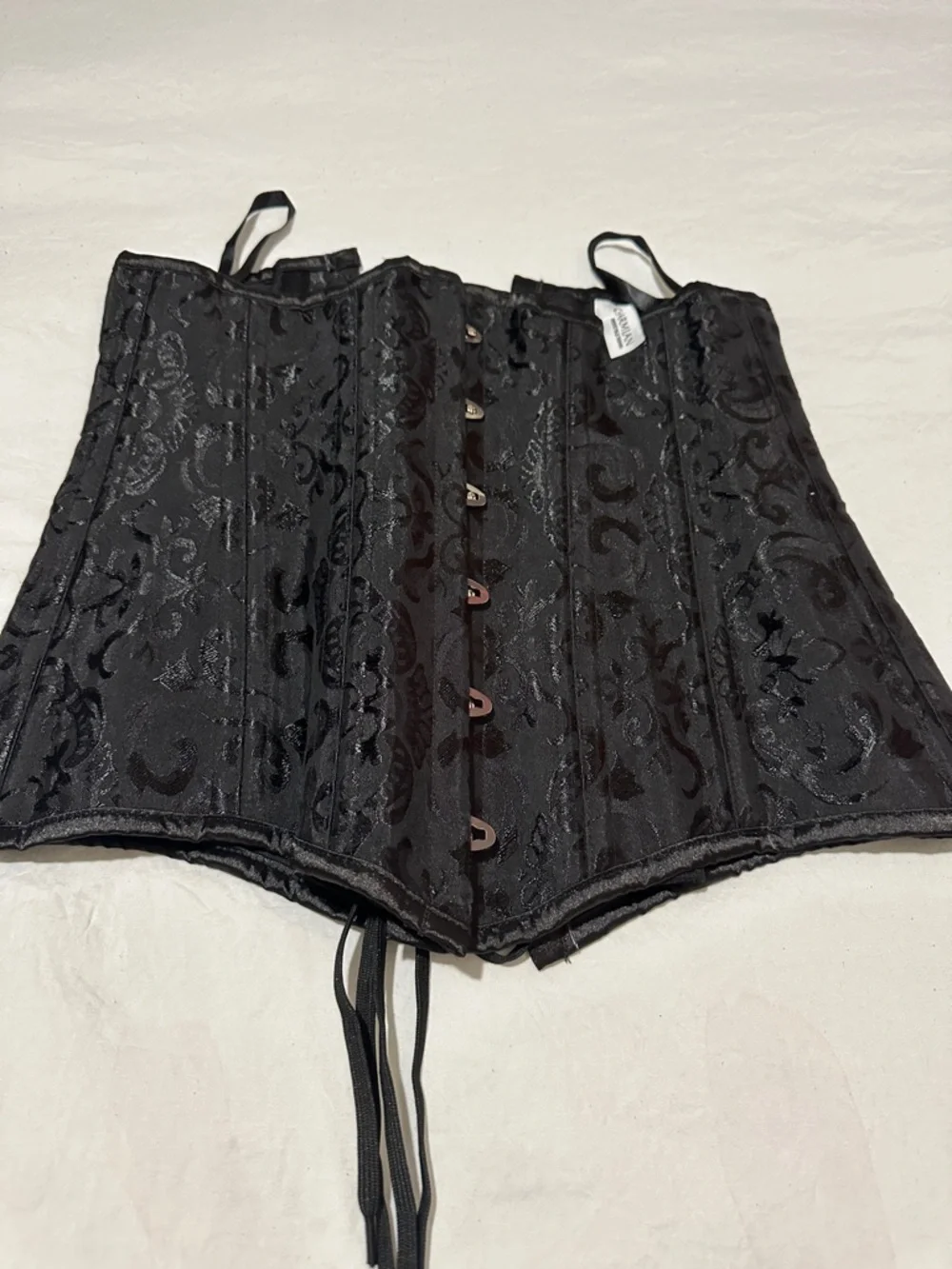 Charmian Black Brocade Lace-Up Corset